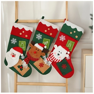Three festive Christmas stockings with Santa, Reindeer, and Polar Bear hanging on a ladder