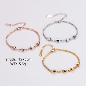 Stainless Steel Snake Bone Link Bracelet With Hexagon Nut Beads Minimalist Industrial Style Jewelry For Women