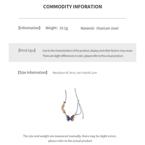 Detailed specifications of butterfly titanium steel necklace with 19.2g weight and size info