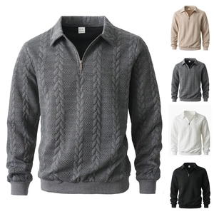 Men's quarter-zip knitted polo shirt with textured cable patterns in multiple colors