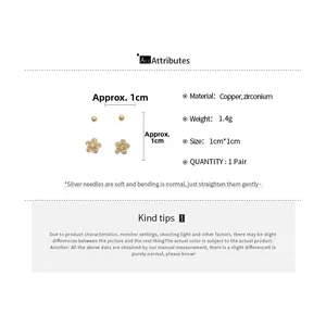 Detailed specs of flower zircon stud earrings set with copper and silver needles