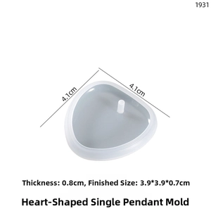 Silicone heart pendant mold specifications with 4.1x4.1cm outer diameter and 0.8cm thickness