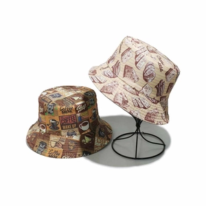 Polyester Bucket Hat Retro Coffee Cheese Print Sun Protection Outdoor Fisherman Cap For Women Streetwear Accessories