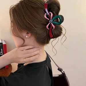 Pince à cheveux élégante en forme de nœud avec motif ondulé tricolore pour femme