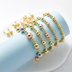 Minimalist Copper Round Beads Bracelet For Women Tri-color Gold Silver Rose Gold Adjustable Fashion Beaded Bracelet Gift