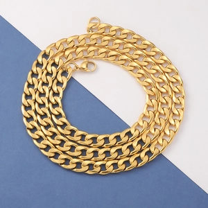 Polished gold stainless steel Cuban link necklace for men and women with lobster clasp