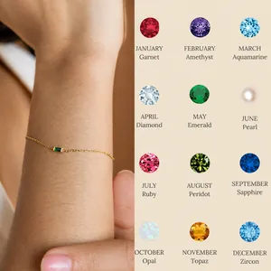 Birthstone Necklace Bracelet Stainless Steel Gold Plated Rectangle Zircon Monthly Pendant Fashion Women Jewelry