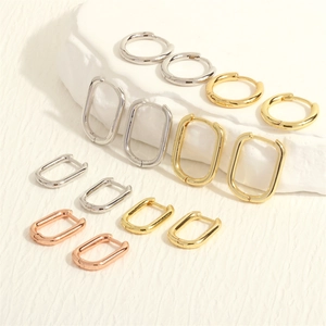 Geometric Hoop Earrings 18K Gold Plated Copper Minimalist U-Shape Round Rectangle Huggies With Copper Earring Post