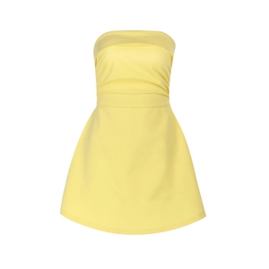 Robe d'été jaune vif sans bretelles coupe trapèze avec détails plissés élégants