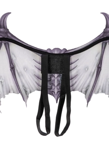Detail of adjustable elastic shoulder straps and skeletal frame on foldable devil wings
