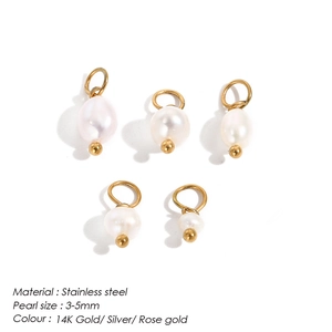 Set of five baroque freshwater pearl pendants in stainless steel for jewelry making