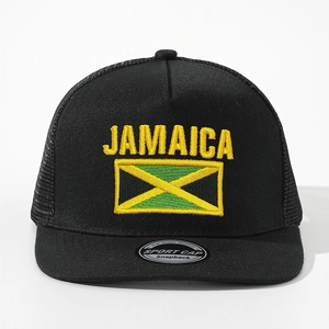 Jamaica Flag Embroidery Trucker Hat Mesh Back Flat Brim Snapback Adjustable Polyester Sun Protection Outdoor Streetwear