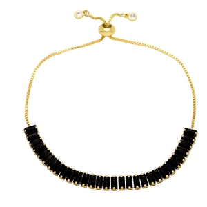Adjustable gold bracelet with black zircon rectangular stones and bolo clasp closure