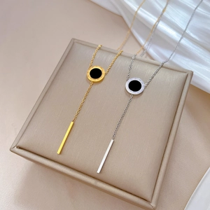 Titanium steel Y-necklace with Roman numeral dial and gold-silver tassel pendants