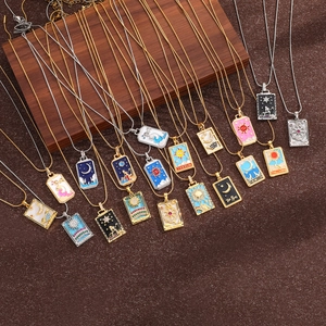 Vintage Tarot Card Pendant Necklace For Women Stainless Steel Gold Silver Plated Enamel Sun Moon Star Square Necklace Jewelry