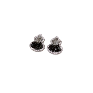 Silver needle gourd earrings with black and clear stones and zirconia inlay decoration