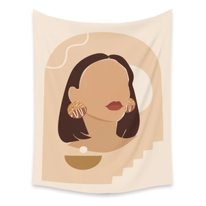 Detail of bohemian tapestry featuring abstract female silhouette in warm earthy tones