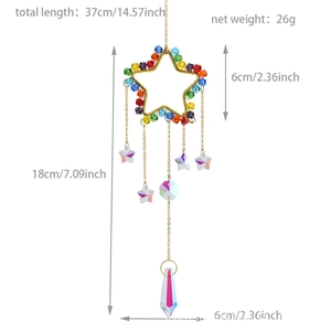 Detail view of crystal suncatcher with dimensions showing 37cm length and star motif