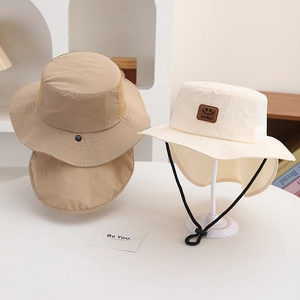 Kids quick-dry sun hat with neck protection flap and adjustable drawcord for boys