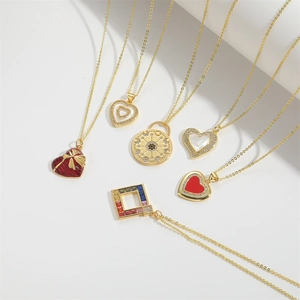 Chic gold-plated necklaces with heart pendants, shell inlay, and zircon details