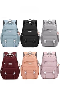Detailed grid showing water-resistant nylon backpacks in six versatile color options