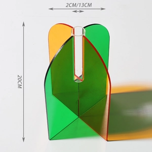 Detail view of colorful acrylic vase with dimensions 20cm height and 13cm width