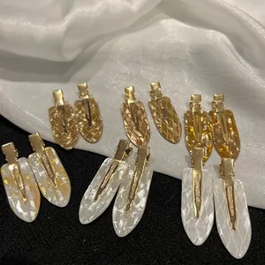 Korean Style Acetate Seamless Hair Clip For Women Vintage Marble Rhombus Geometric Side Bangs Duckbill Clip Hair Jewelry