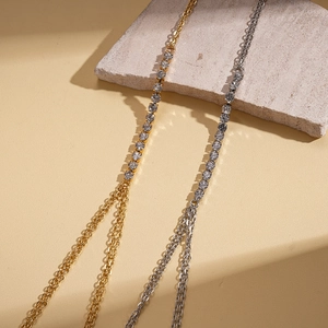Chic geometric rhinestone body chain in gold and silver finish for fashion jewelry