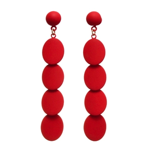 Exaggerated matte red geometric oval drop earrings with elegant golden metal links
