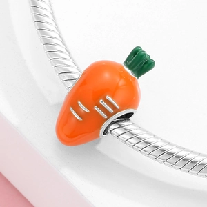 Cute S925 sterling silver carrot charm bead with orange enamel for DIY charm bracelets