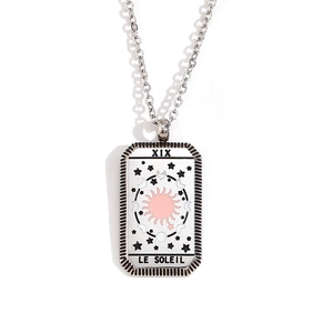 18K gold plated stainless steel tarot necklace featuring pink sun card pendant