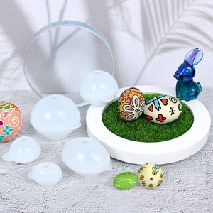 Detail of egg-shaped silicone molds for DIY resin casting and Easter craft projects
