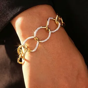 Grobe Gliederkette Armband Edelstahl 18K Vergoldet Pave Rhinestone Zirkonia Punk Mode Schmuck Für Frauen