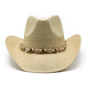 Straw cowboy hat with bohemian shell band for summer beach and outdoor travel