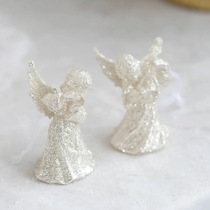 Sparkling silver glitter angel ornaments for Christmas tree and home holiday decoration