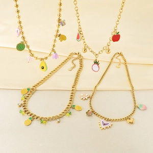 Collier En Acier Inoxydable Plaqué Or Avec Pendentifs Fruits En Émail Ananas Avocat Pastèque Bijoux Pour Femmes Filles