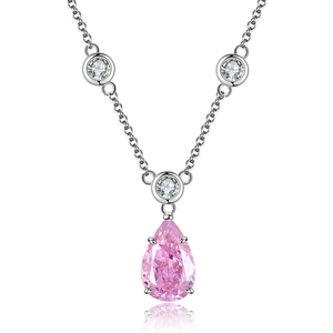 Halskette aus S925 Sterlingsilber mit rosa Tropfenstein und runden Zirkonia-Steinen