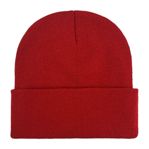 Classic bright red knitted cuffed beanie hat for winter warmth and outdoor fashion