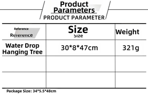 Detail specifications and dimensions table for the Christmas teardrop ornament