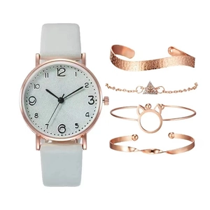 Coffret montre femme à quartz blanc minimaliste avec quatre bracelets tendance