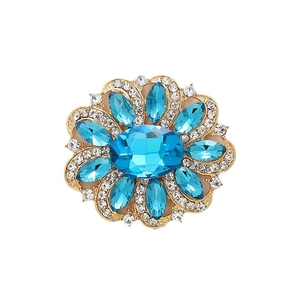 Luxury blue crystal floral shoe charms made of gold alloy with sparkling rhinestones