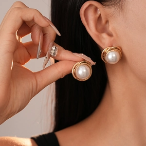 Boucles d'oreilles vintage en perles avec fil doré géométrique pour femmes