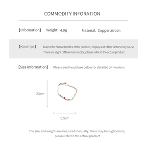 Detailed dimensions of the 23cm gold-plated copper and zircon vintage bracelet for women