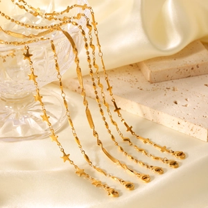 Classic gold stainless steel necklace set with star charms and diverse chain link styles