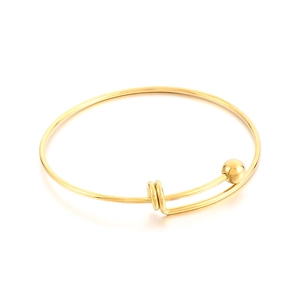 Minimalist adjustable gold bracelet with steel ball ends on a clean white background