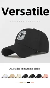 Detailed embroidery of C letter on cotton baseball caps in seven versatile color options