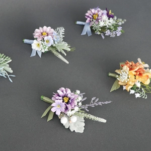Artificial flower boutonniere set for weddings and banquets in various vibrant colors