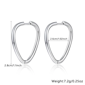 Detail view of silver teardrop earrings with precise dimensions 2.8cm by 2.6cm