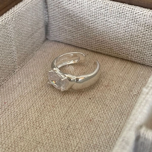 925 Sterling Silver Ring With Large Oval Zircon Irregular Textured Surface Adjustable Open Band Minimalist Niche Design Women