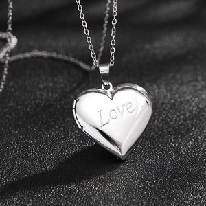 Polished 316L stainless steel heart locket necklace with Love engraving for women